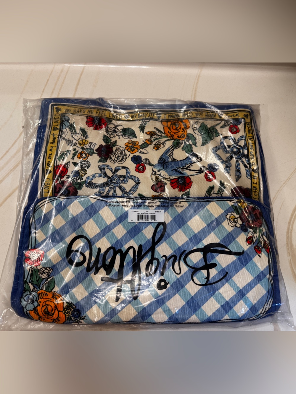 Brighton Tied With Love Tote - Blue & Cream Check - Picture 5 of 6
